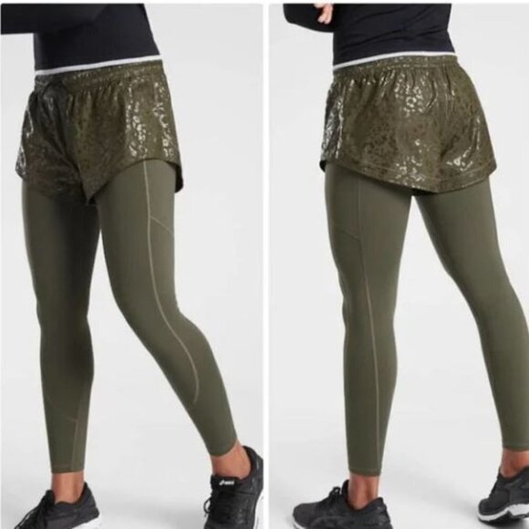 Athleta Women's Green Rainier Inset shorts Leggings in 1 Tight Size S - Picture 1 of 6